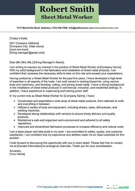 sheet metal cover letter|cover letter for sheet metal worker.